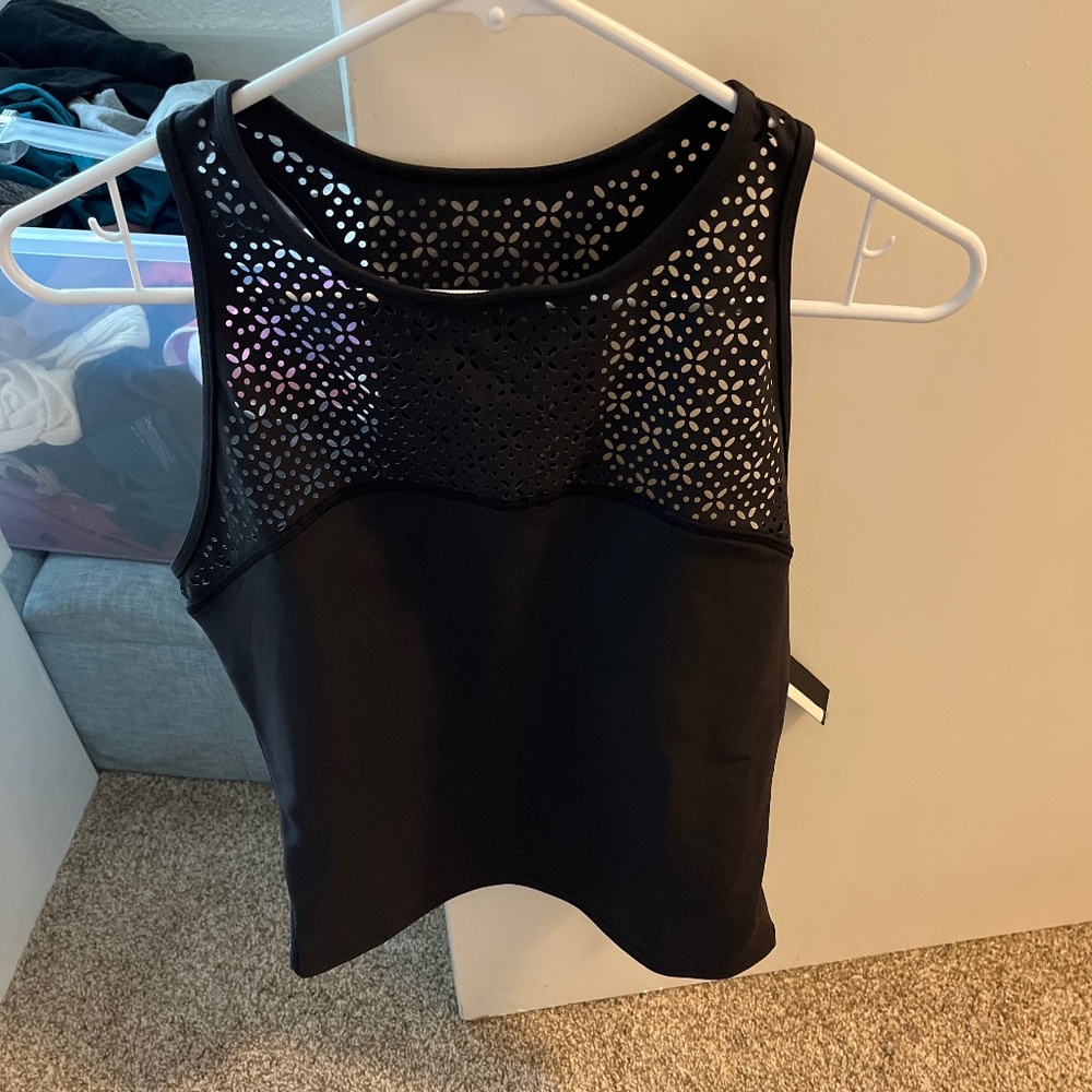 Carbon38 high neck, laser cut black tank top, new with tags medium